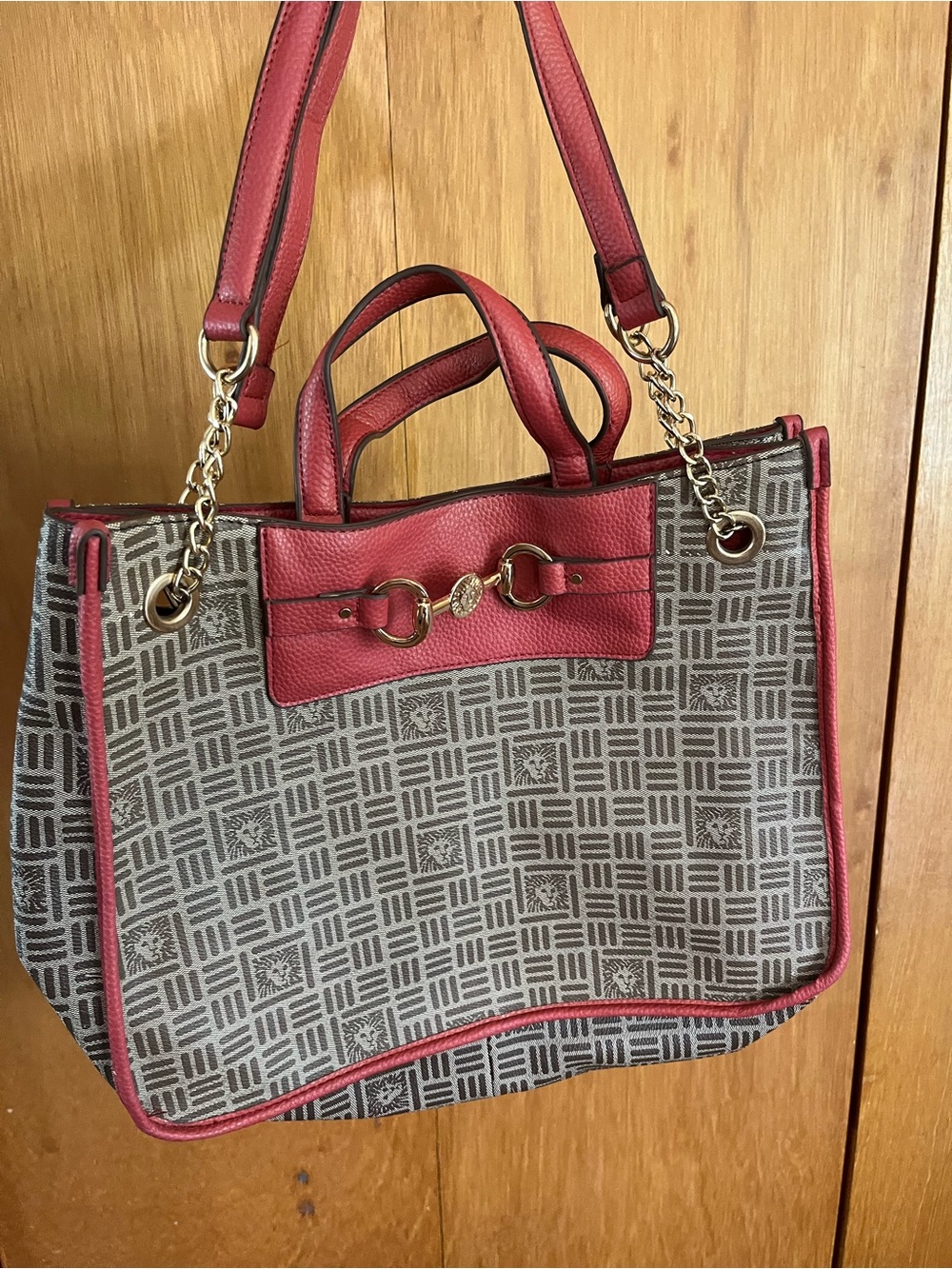 Anne Klein Women's Red-Trim Patterned Tote Bag